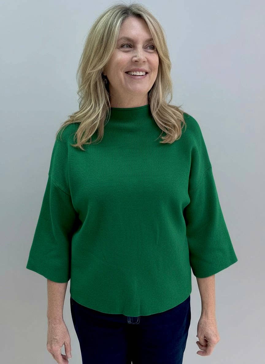 MBT-4095 Mock Neck 3/4 Wide Sleeve Sweater Top Black