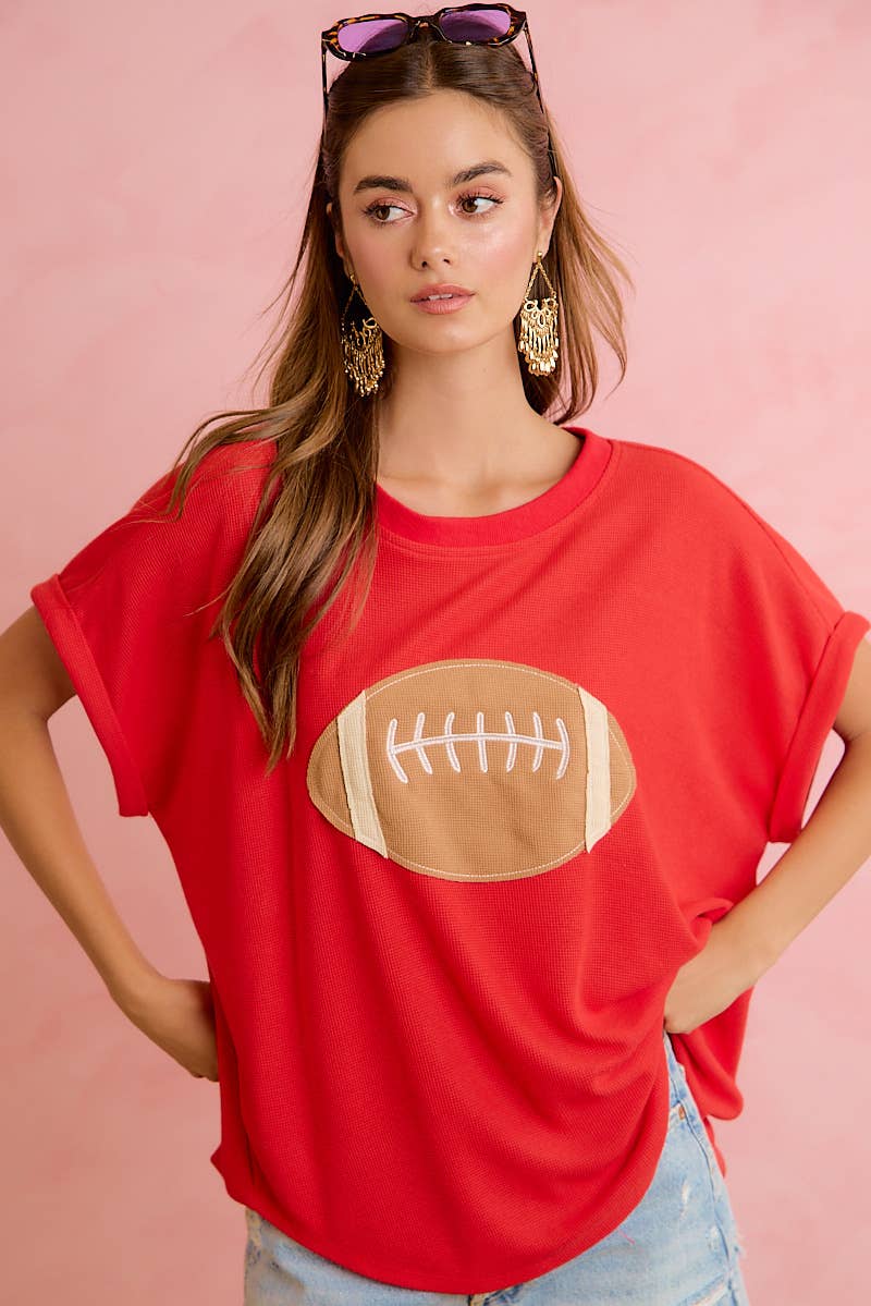 GAMEDAY FOOTBALL PATCHWORK WAFFLE SHORT TOP
