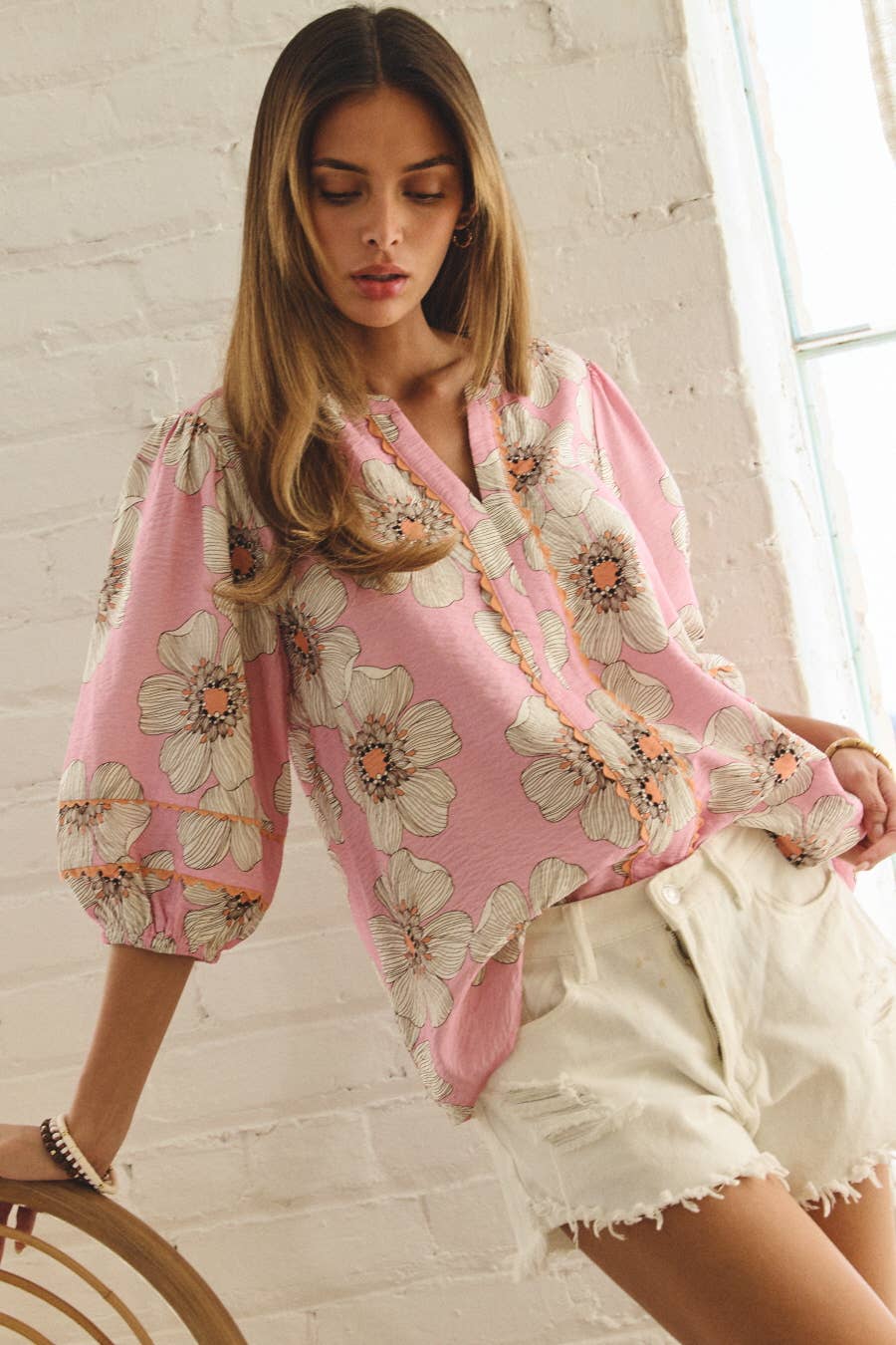 Plus Floral Printed 3/4 Sleeve Blouse