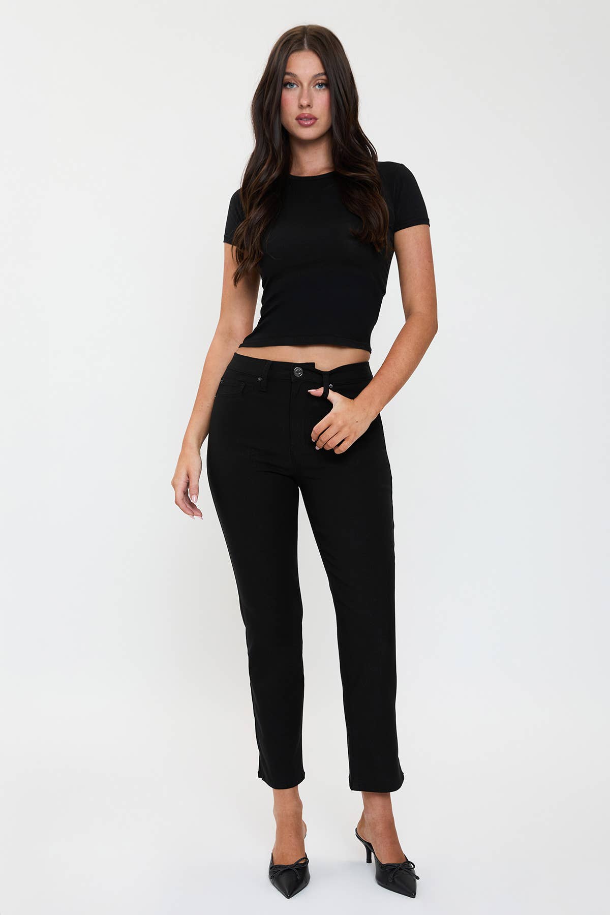 High Rise Hyperstretch Cropped Straight Pants-P041231