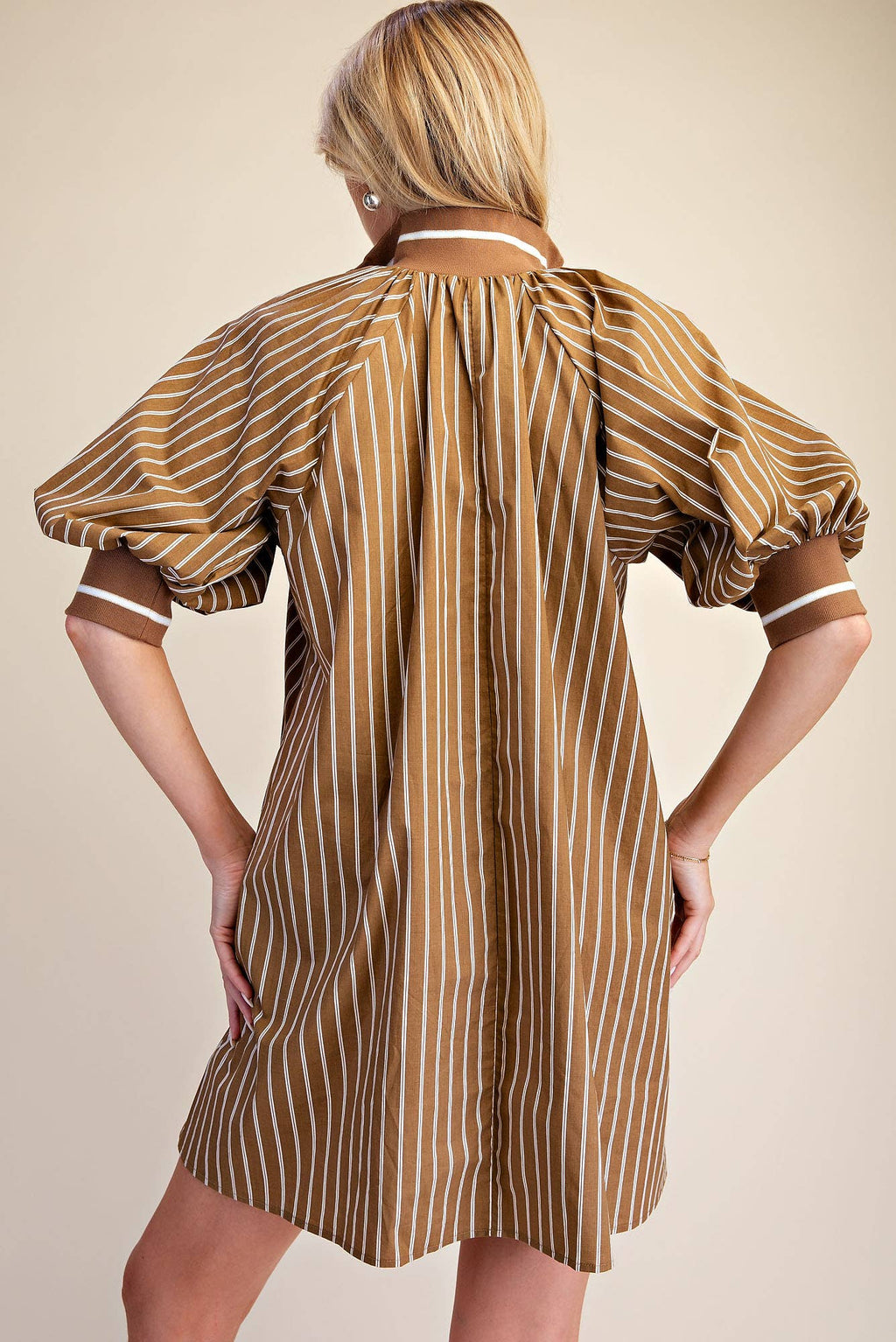 Mock Neck Band Half Zip Stripe Mini Dress