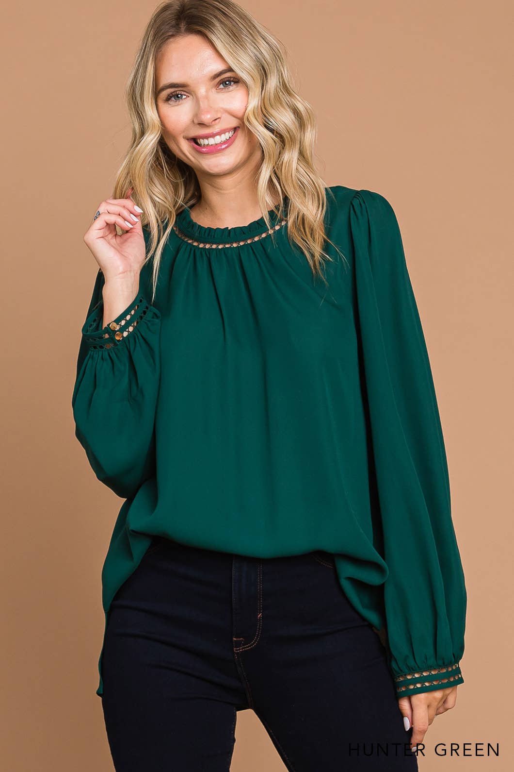 64556W-Women's Soft Ladder Trim Detailed Top