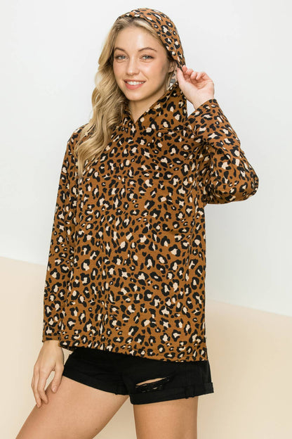 ST3063 - FRENCH TERRY LEOPARD PRINTED TOP WITH HOODIE