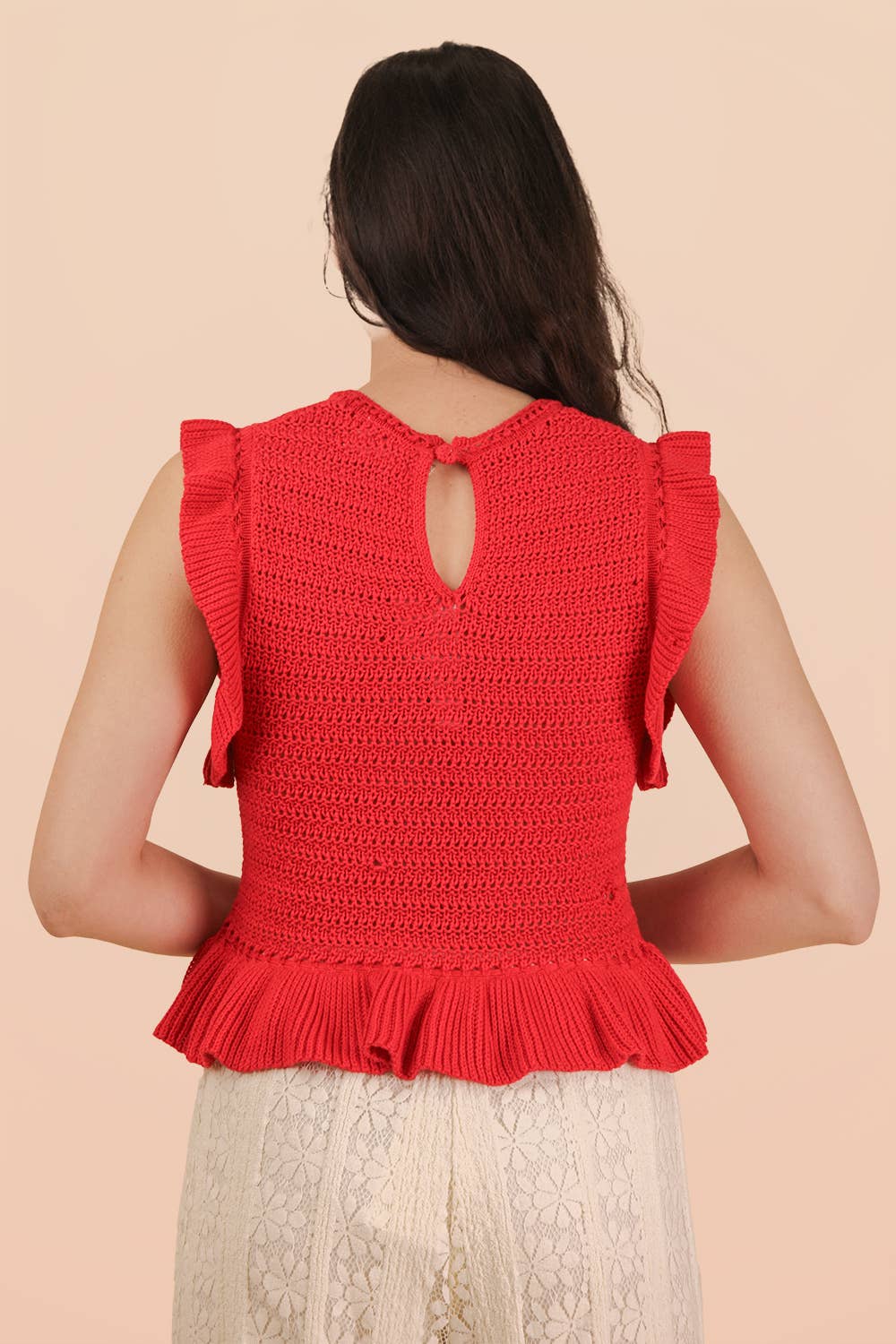 12W3640N-Ruffled Sweater Knit Top
