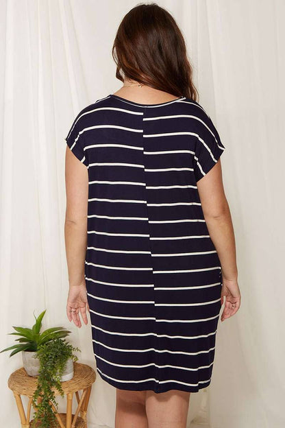 PLUS STRIPE V-NECK TEE DRESS