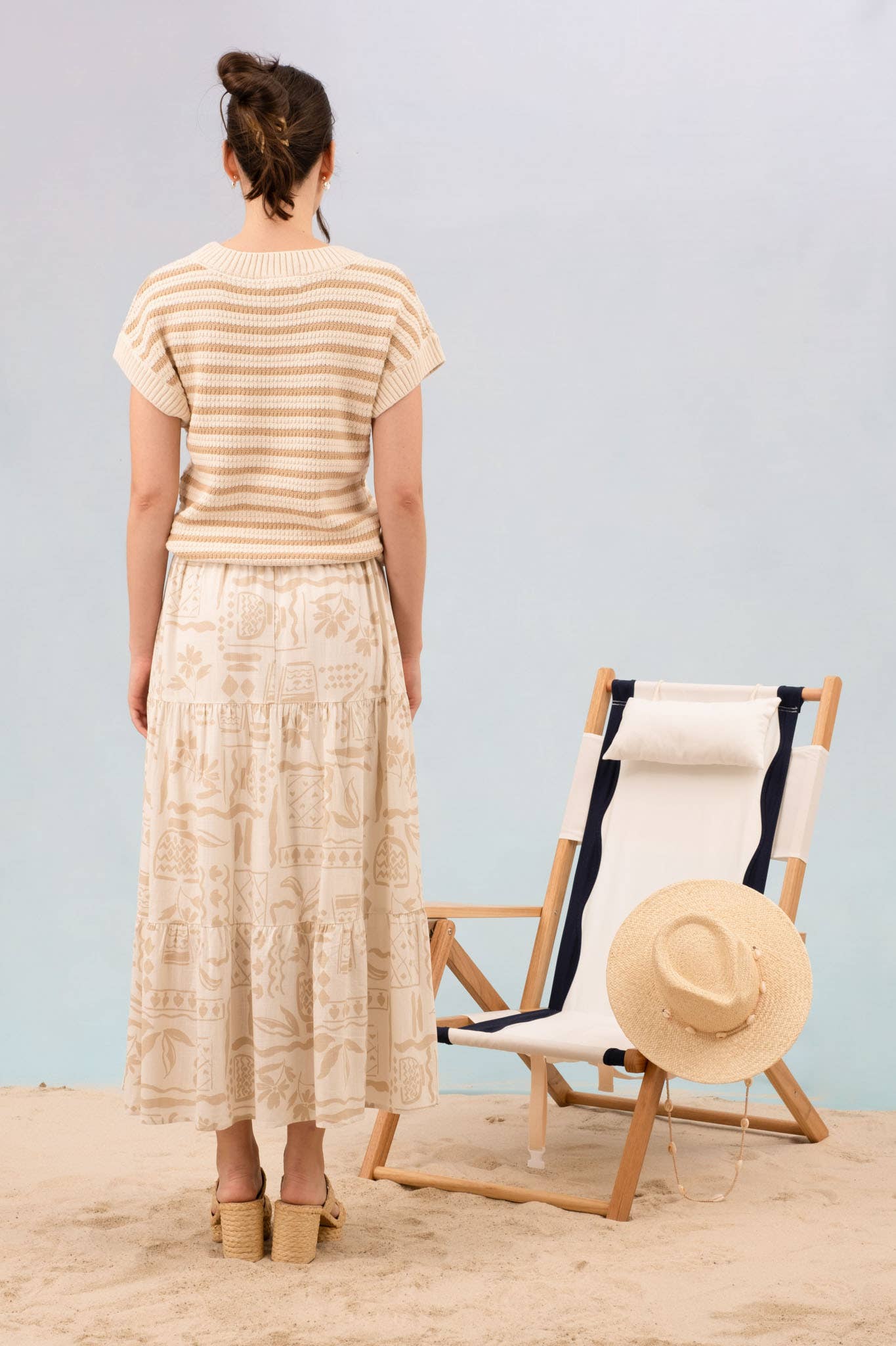 STRIPE CREW NECK SHORT SLEEVE KNIT PULLOVER