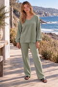2-Piece V-Neck Long Sleeve Top + Relaxed Pants