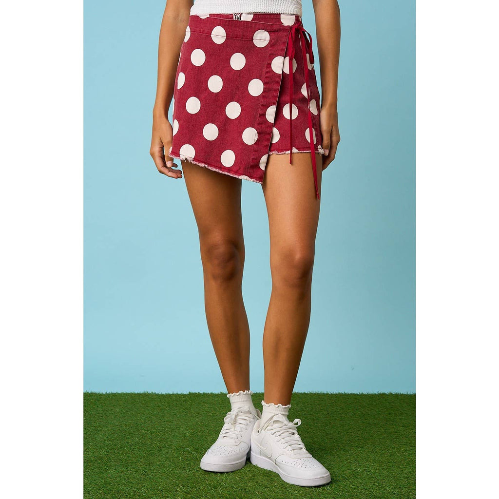 GAME DAY POLKA DOT OVERLAY WRAP FRONT MINI SKORT