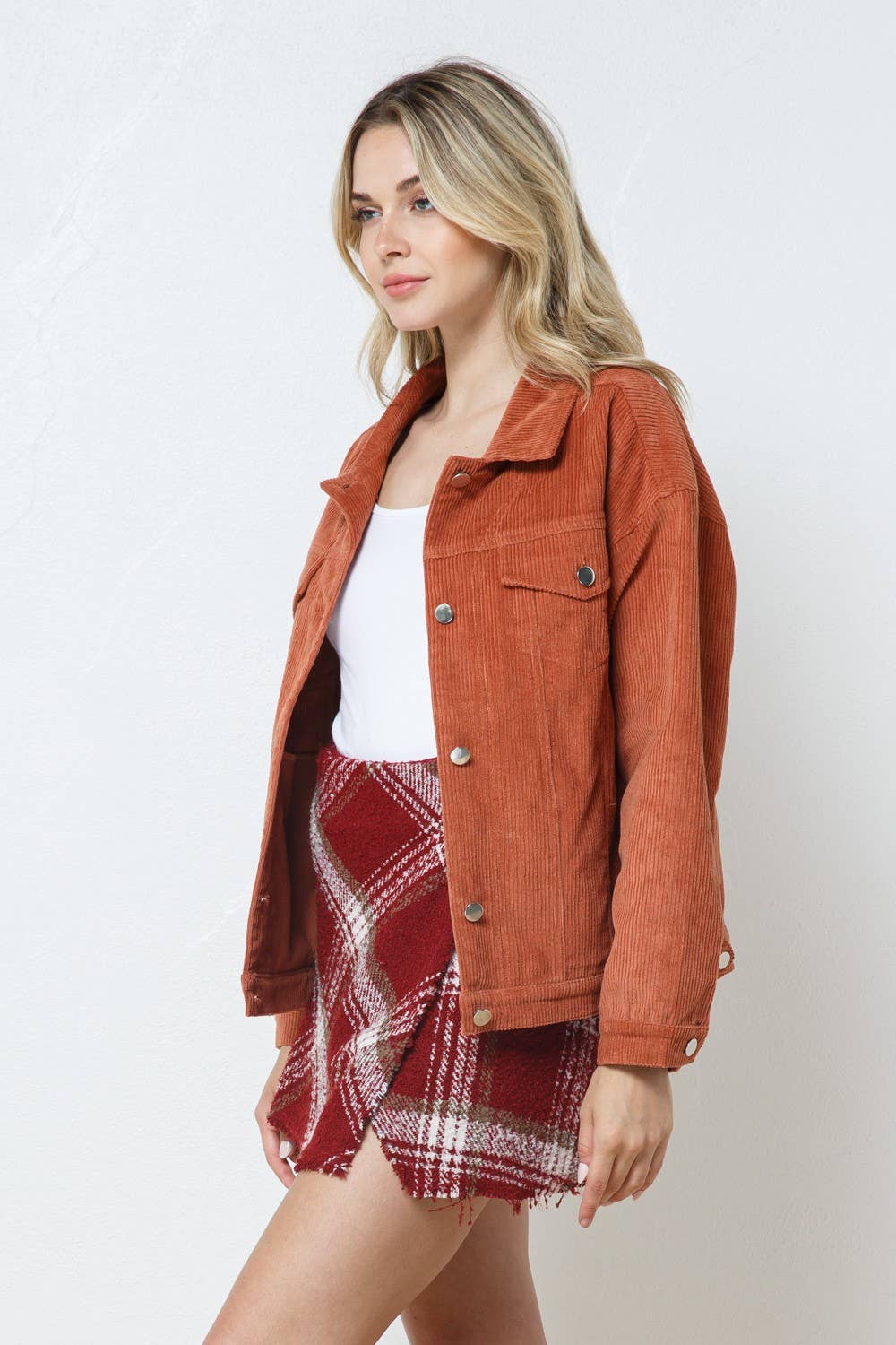 CAMEL CORDUROY COLLARED BUTTON DOWN JACKET JK7763: CAMEL / Contemporary / M