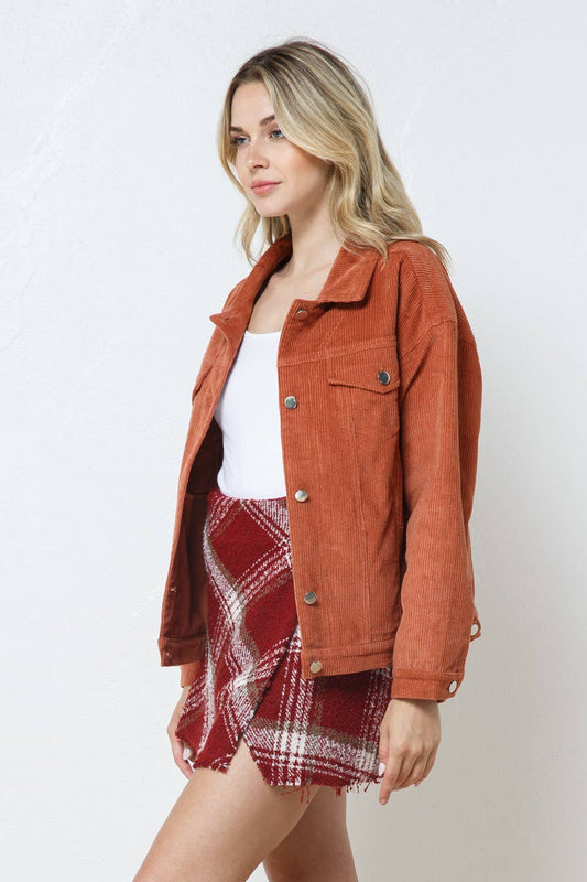 CAMEL CORDUROY COLLARED BUTTON DOWN JACKET JK7763: CAMEL / Contemporary / L