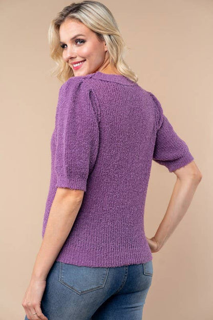 T10232 Half Sleeve Solid Knit Top