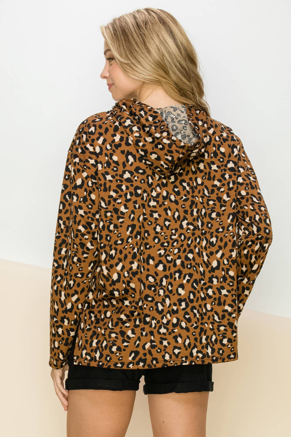 ST3063 - FRENCH TERRY LEOPARD PRINTED TOP WITH HOODIE
