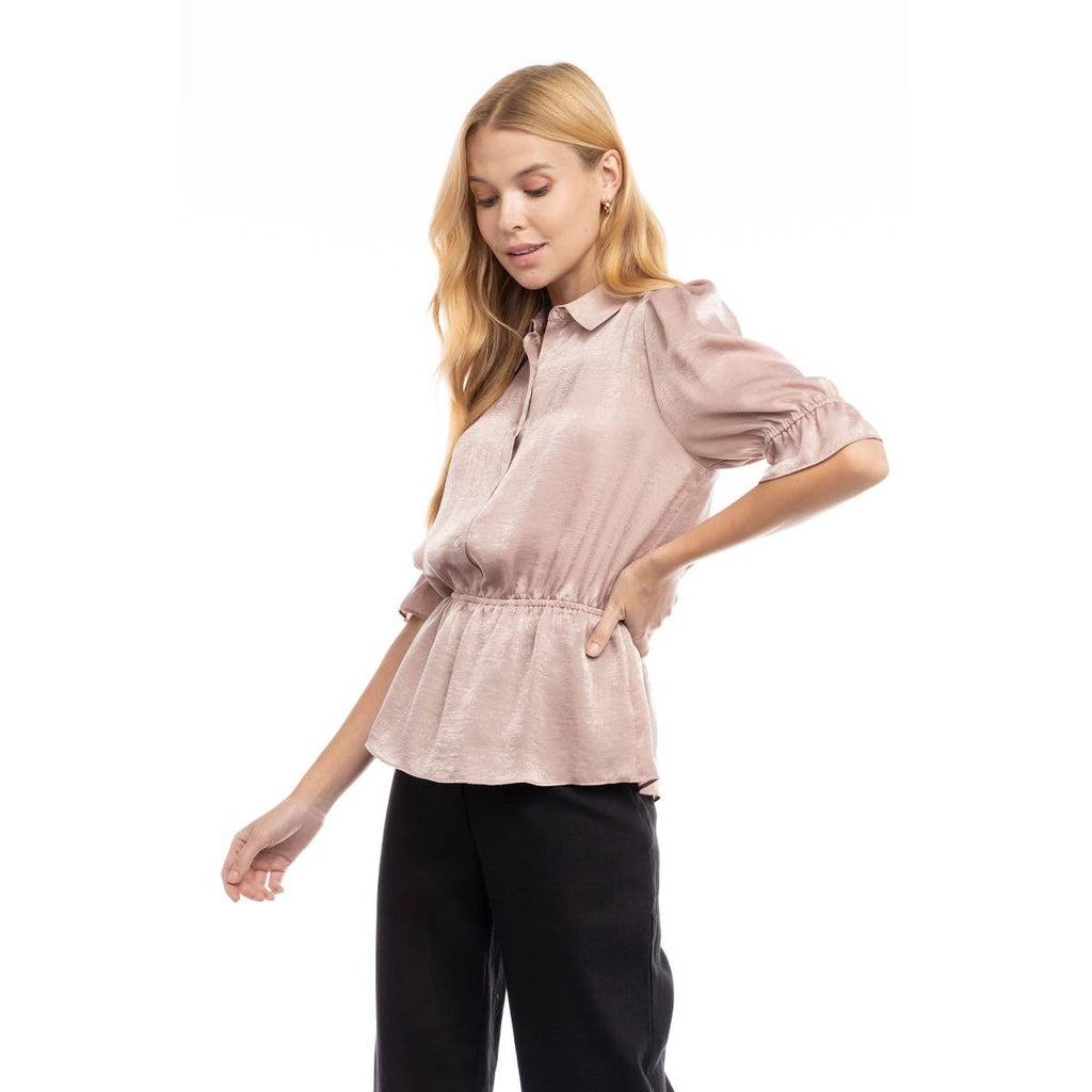 Elbow Sleeve Blouse With Half Placket
