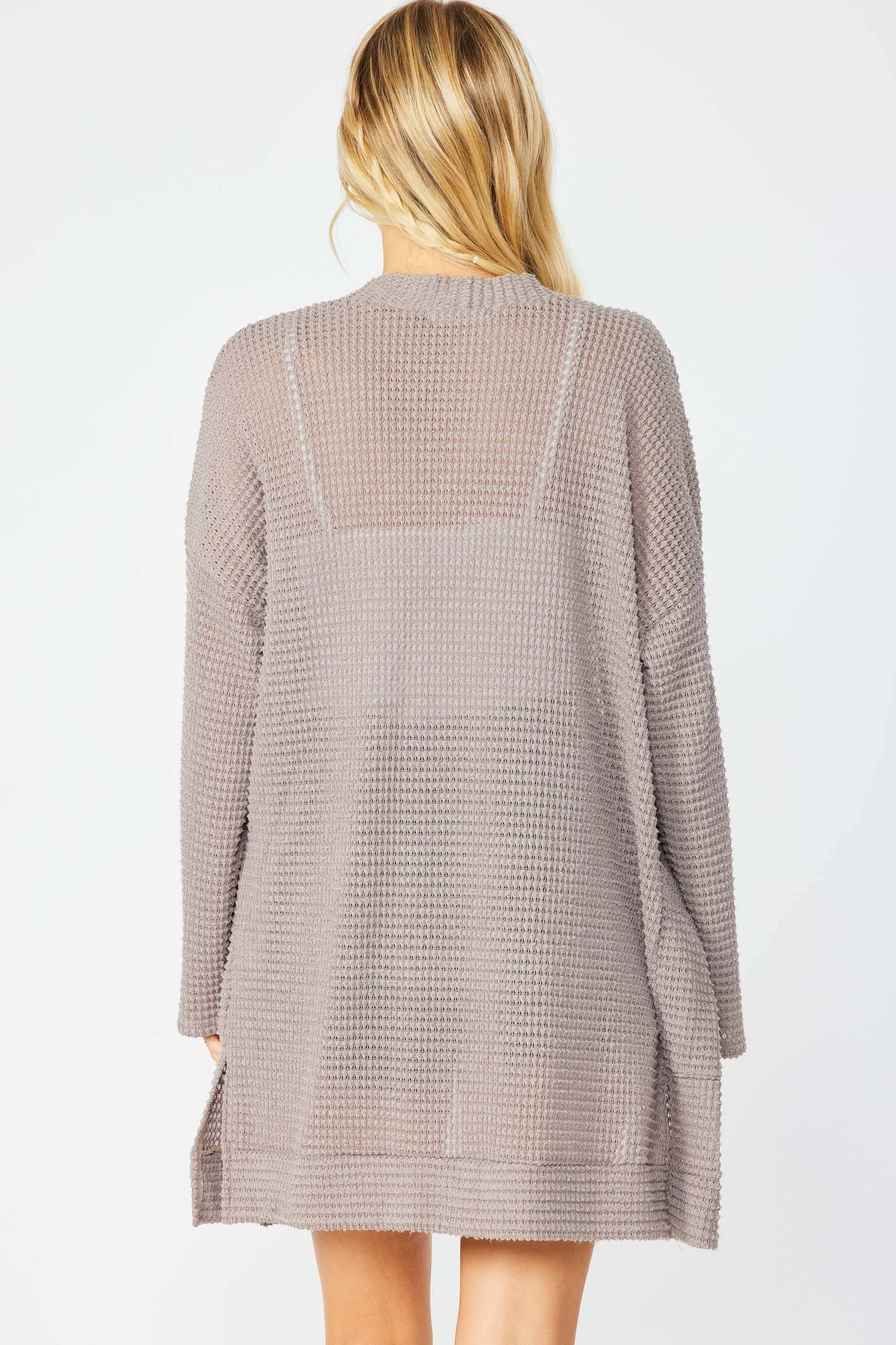 SJ1005-PLUS - WAFFLE KNIT OPEN FRONT CARDIGAN WITH POCKETS