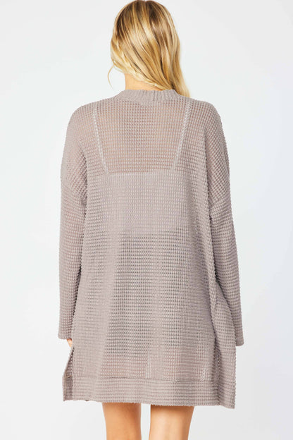SJ1005-PLUS - WAFFLE KNIT OPEN FRONT CARDIGAN WITH POCKETS