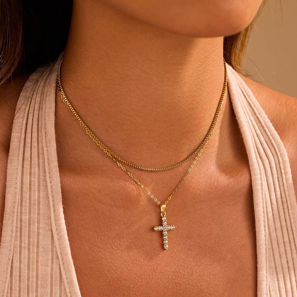18K STAINLESS STEEL TARNISH FREE CROSS NECKLACE | 40NK9674
