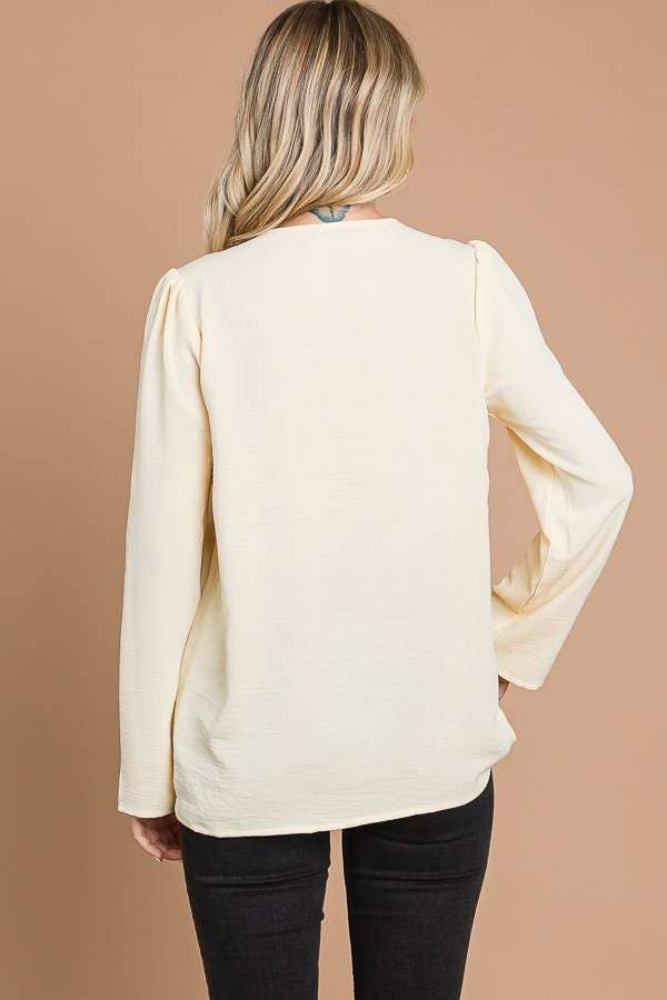 CWT1862L - RUCHING YOKE DETAIL BELL SLEEVE TOP