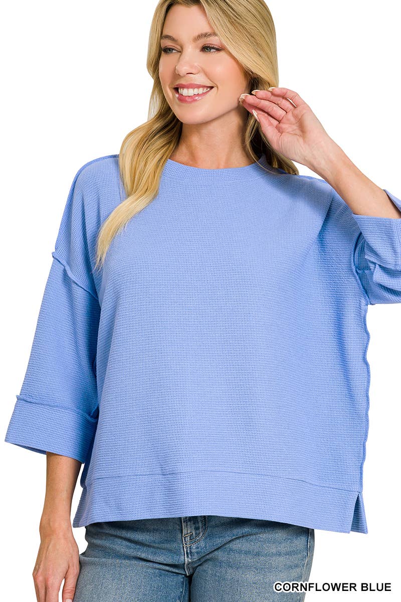 Double Knit 3/4 Sleeve Top w/ Exposed Seams - Zenana