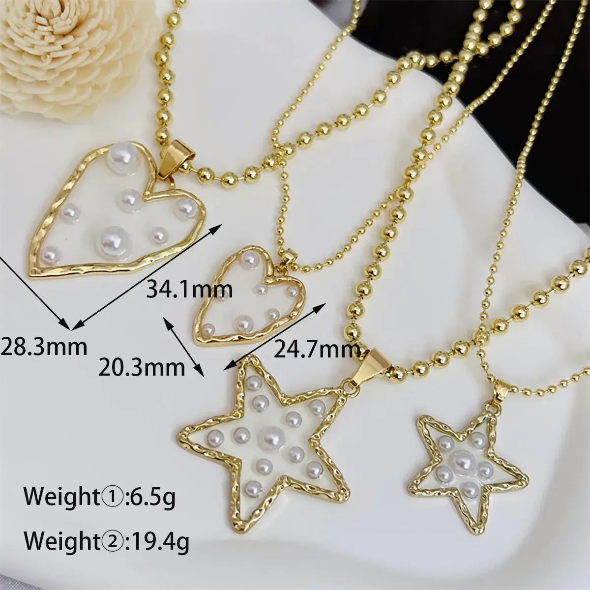 Beaded Necklace with Heart or Star Pendant with Pearls