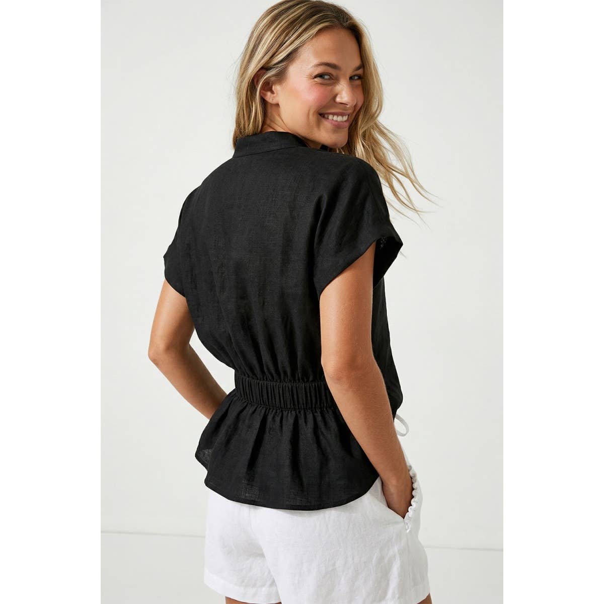 Linen Rope Tie Waist Blouse