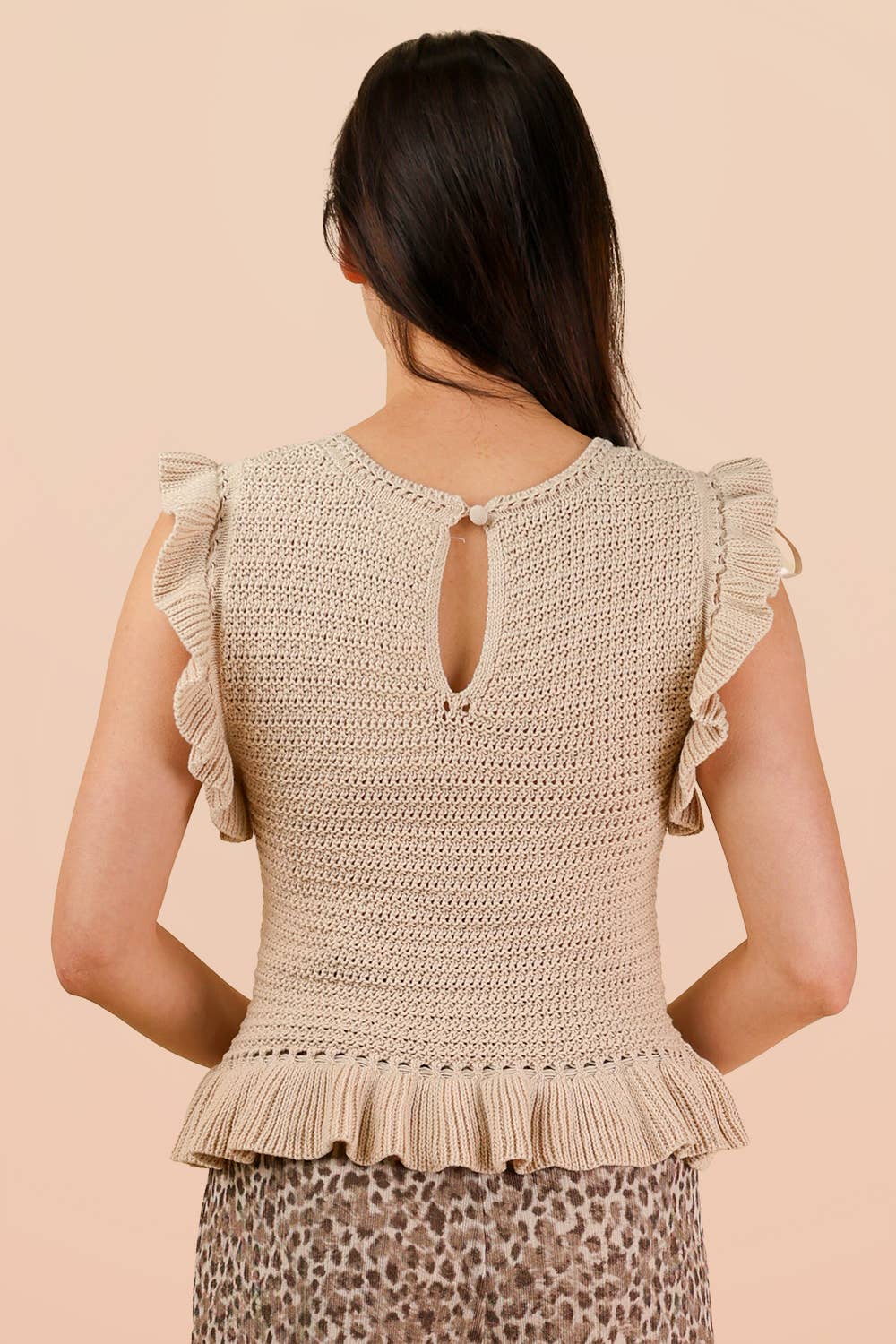 12W3640N-Ruffled Sweater Knit Top