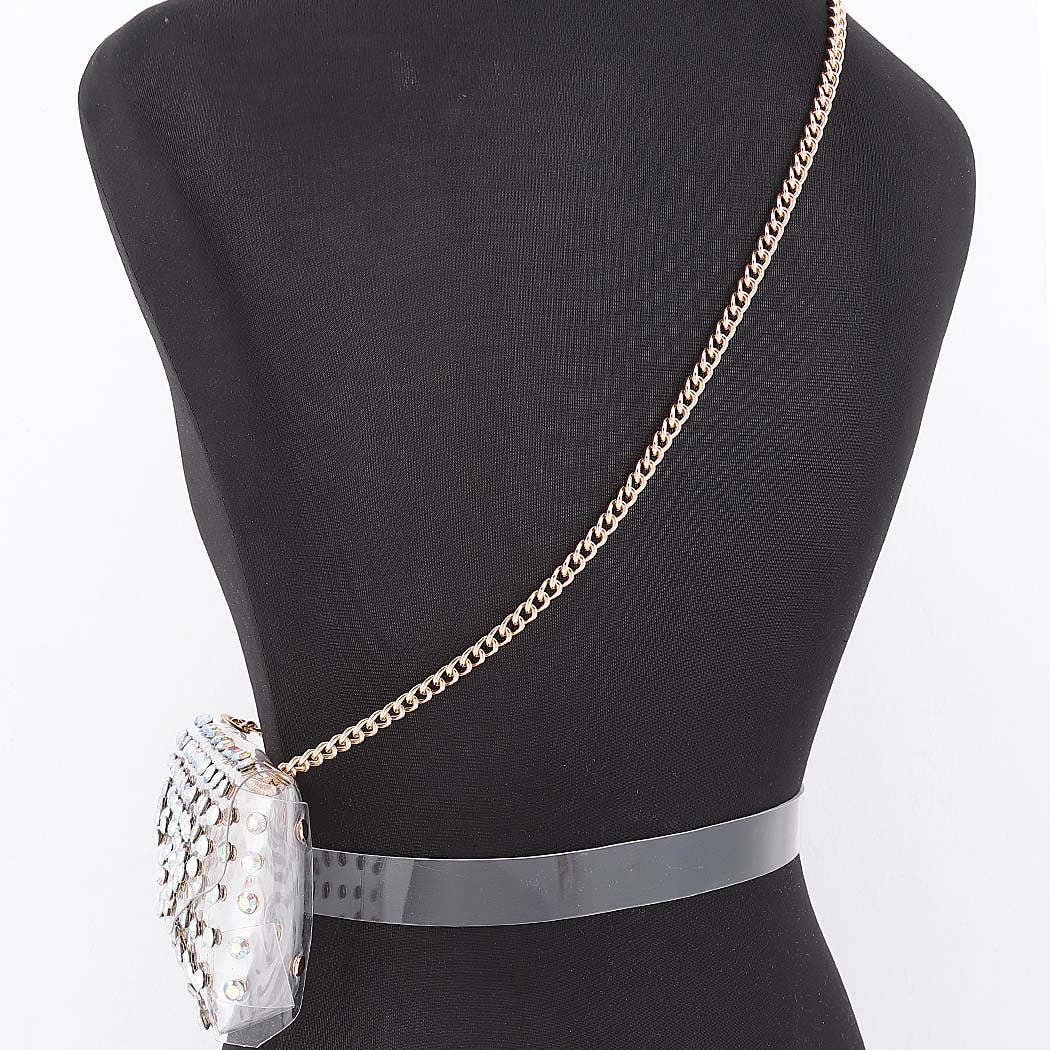 Rhinestone Clear Belt Bag W/Chain PB8633