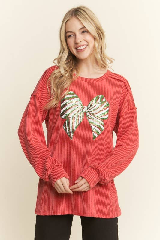 ET7746-19 LONG SLEEVE URBAN RIBBED TOP WITH RIBBON PATCH