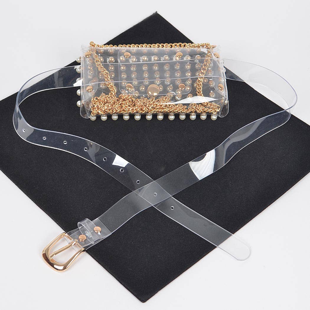 Rhinestone Clear Belt Bag W/Chain PB8633