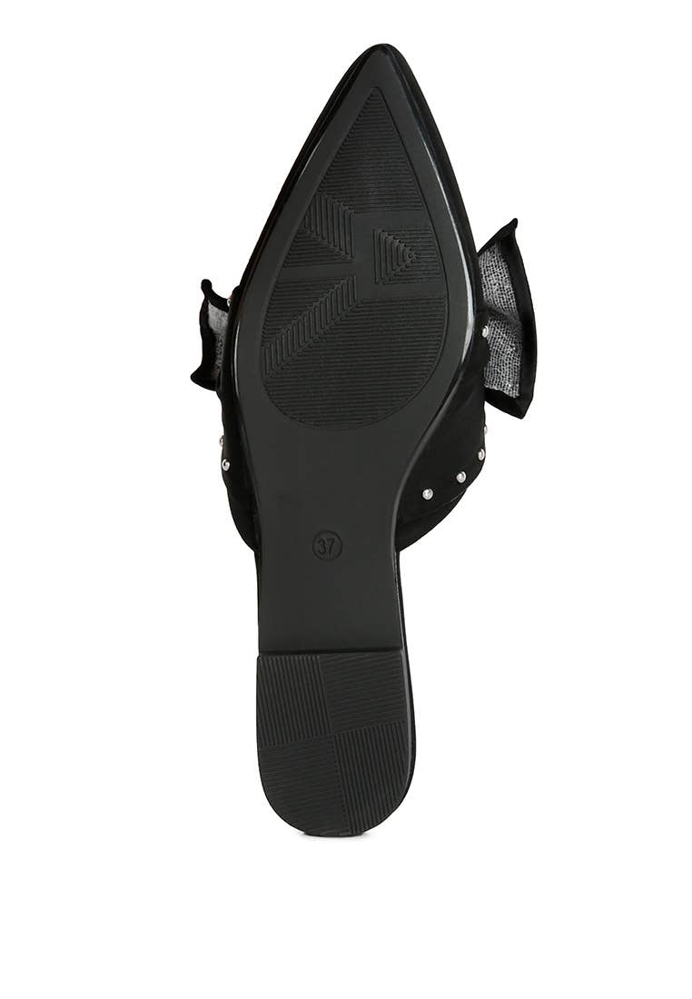 Makeover Studded Bow Flat Mules: BLACK / 8US