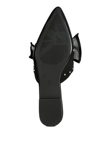 Makeover Studded Bow Flat Mules: BLACK / 8US