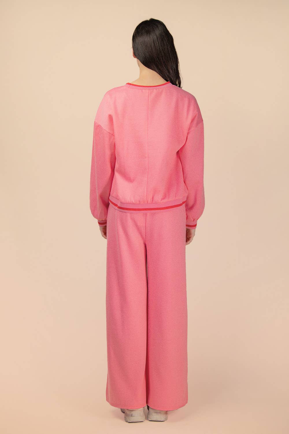 NT12382SET-Color Block Band Detail Comfy Knit Top & Pants Set