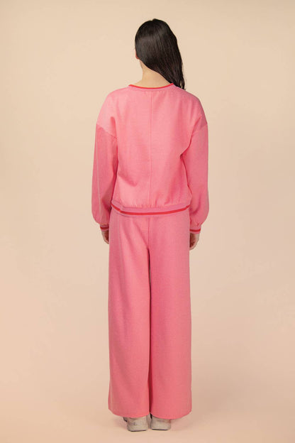 NT12382SET-Color Block Band Detail Comfy Knit Top & Pants Set