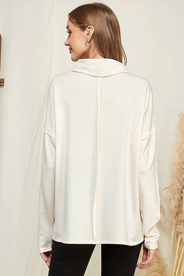CFT1356L - DRAPE HIGH NECK LOOSE FIT LONG SLEEVE TOP