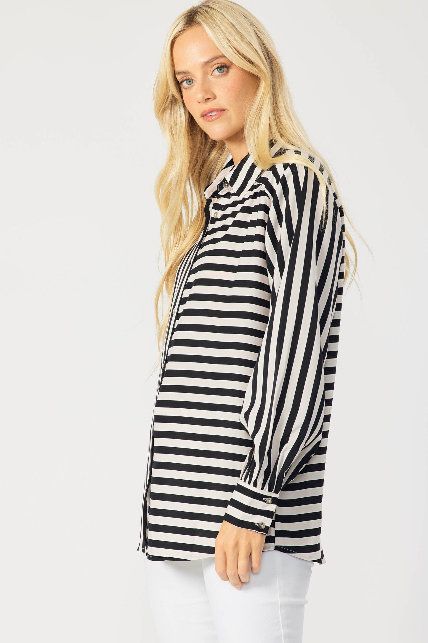 IT3857 - STRIPED BUTTON DOWN BLOUSE