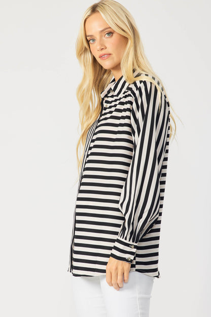 IT3857 - STRIPED BUTTON DOWN BLOUSE