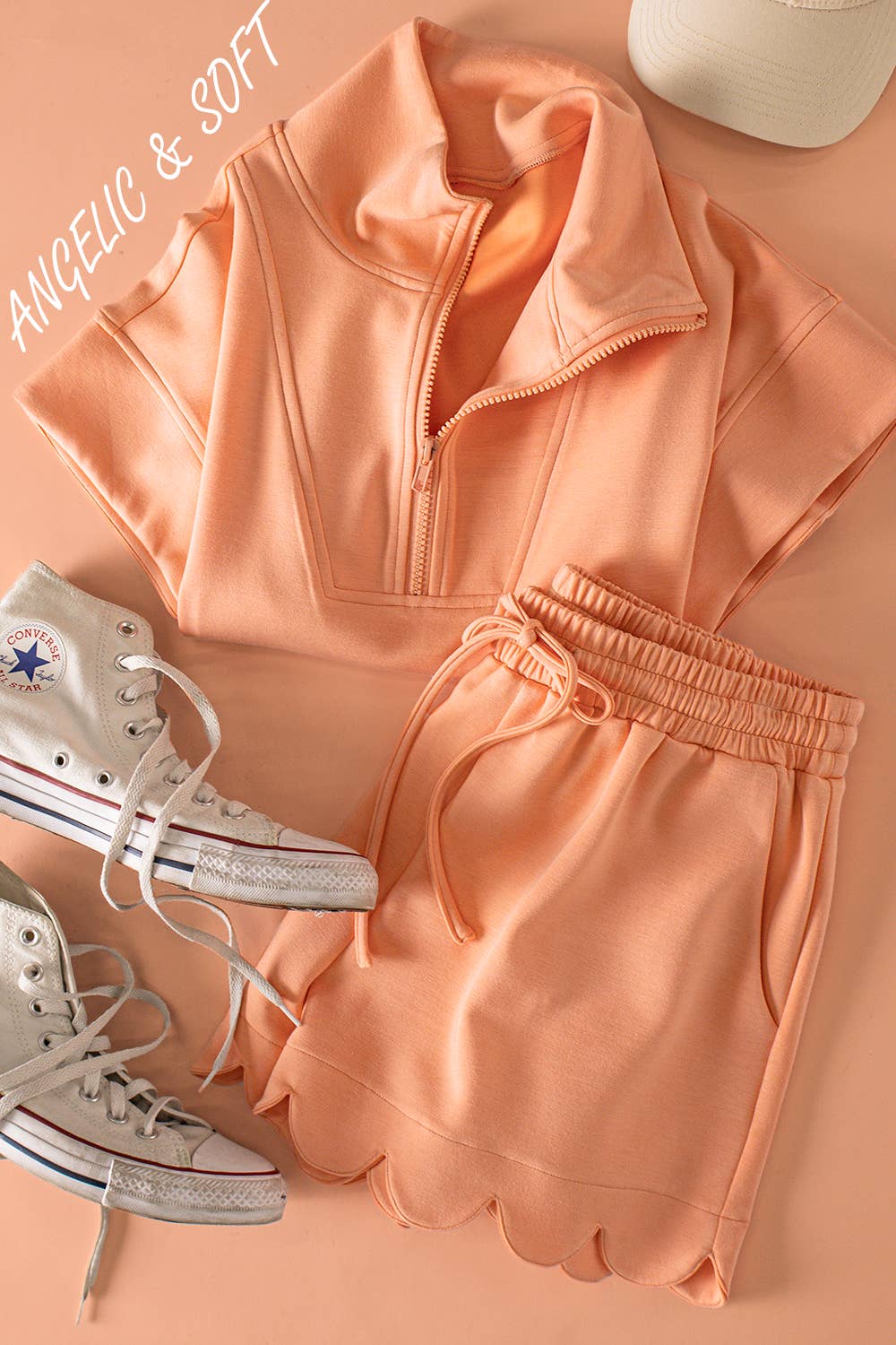 Half-Zip Scallop Active Shorts Set