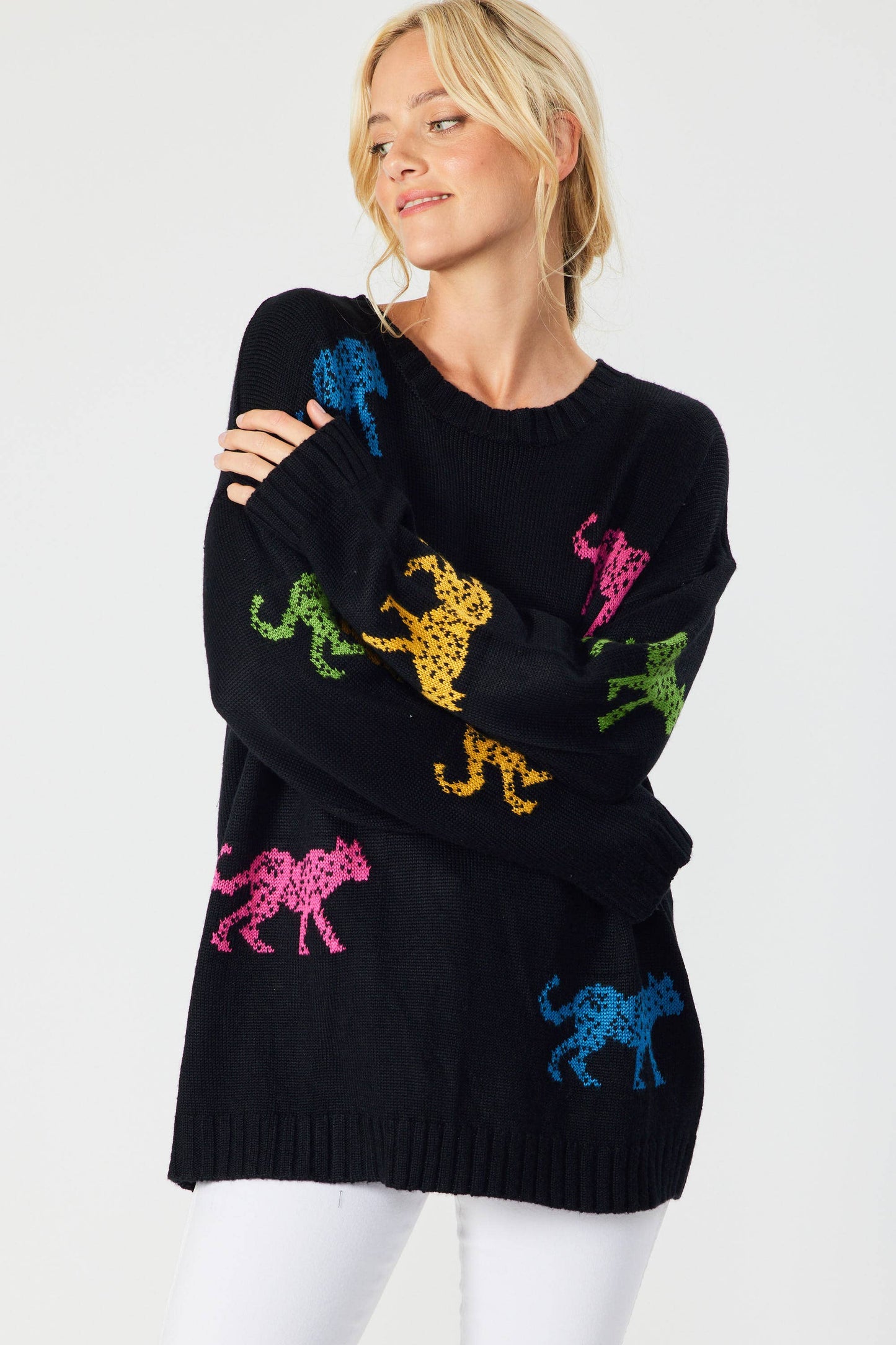 SW5067 - MULTI COLOR CHEETAH OVERSIZED PULLOVER SWEATER