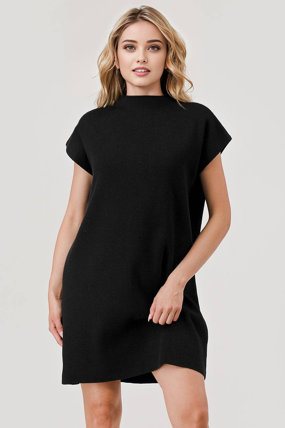 Mbd 3076 Mock Neck Sweater Shift Dress Black