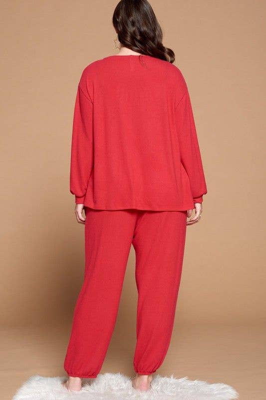 ETK-8314-PL Plus Size Solid Hacci Brush Cozy Lounge Set