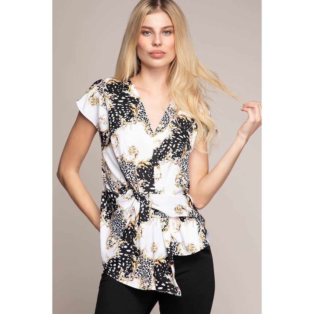 Twist Front Print Blouse