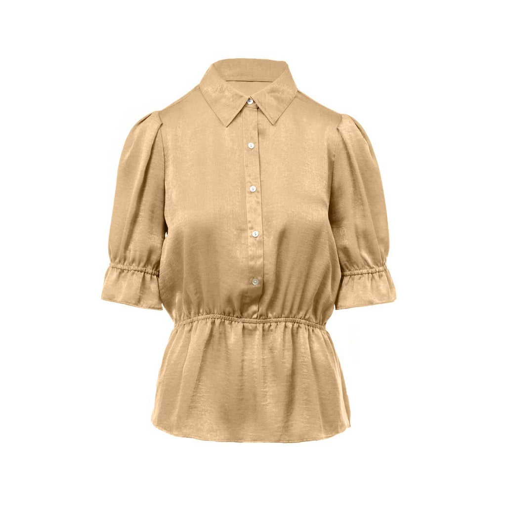 Elbow Sleeve Blouse With Half Placket