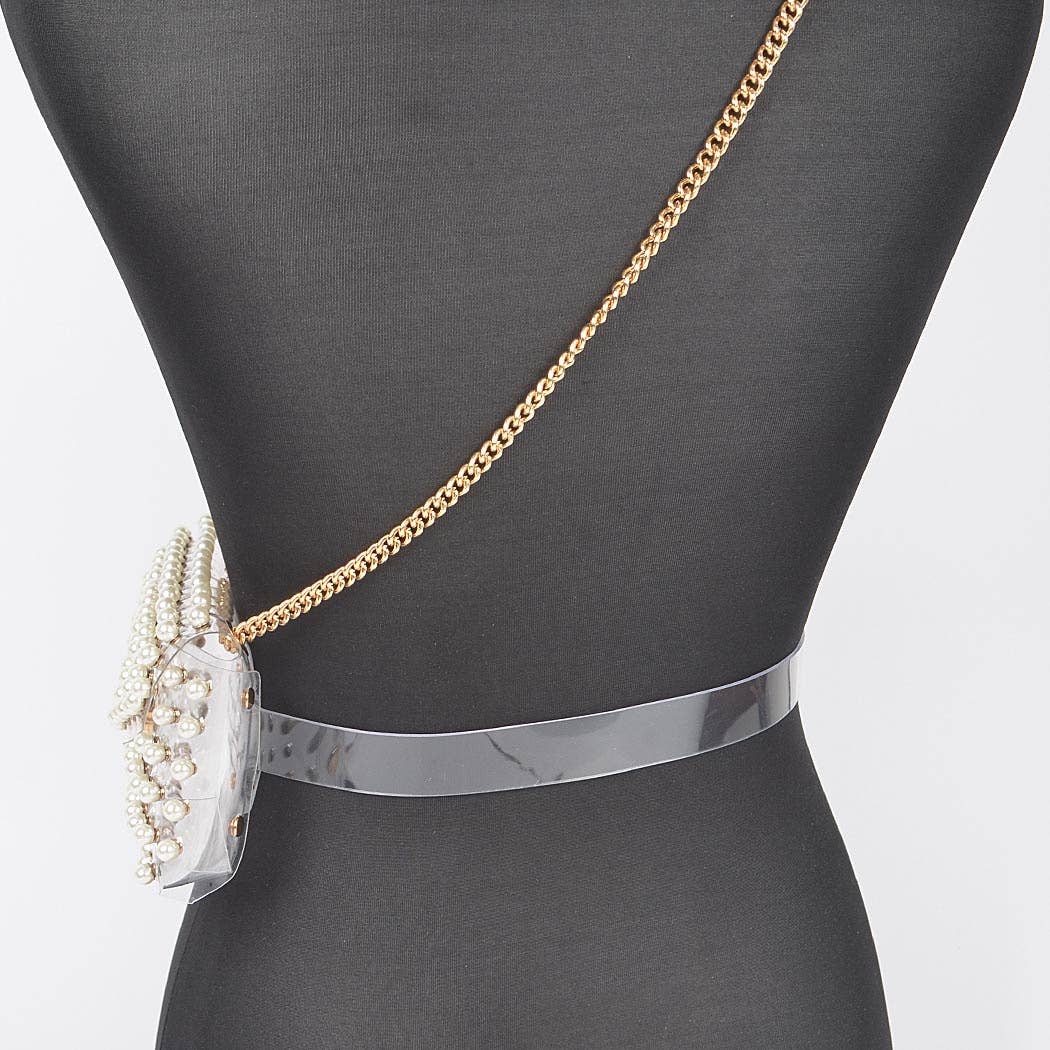 Rhinestone Clear Belt Bag W/Chain PB8633