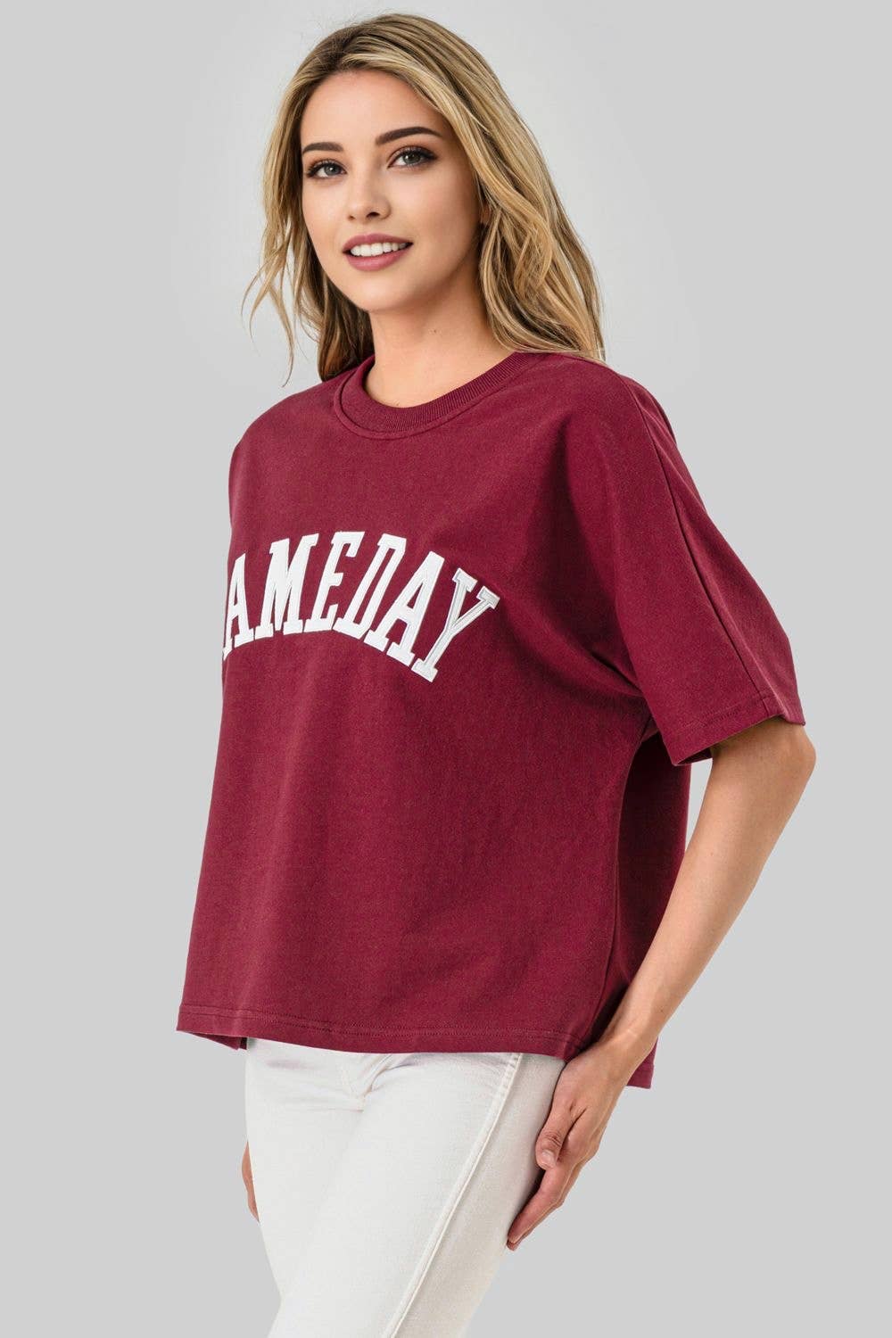 GAMEDAY Embroidered Applique Top Burgundy