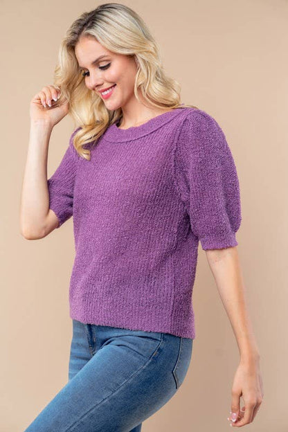T10232 Half Sleeve Solid Knit Top