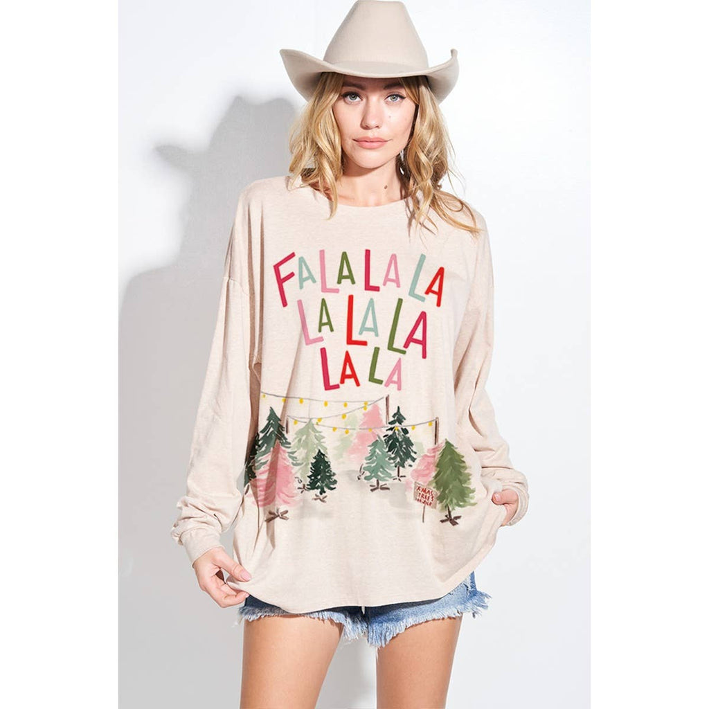 Falalala christmas tri-blend oversized top