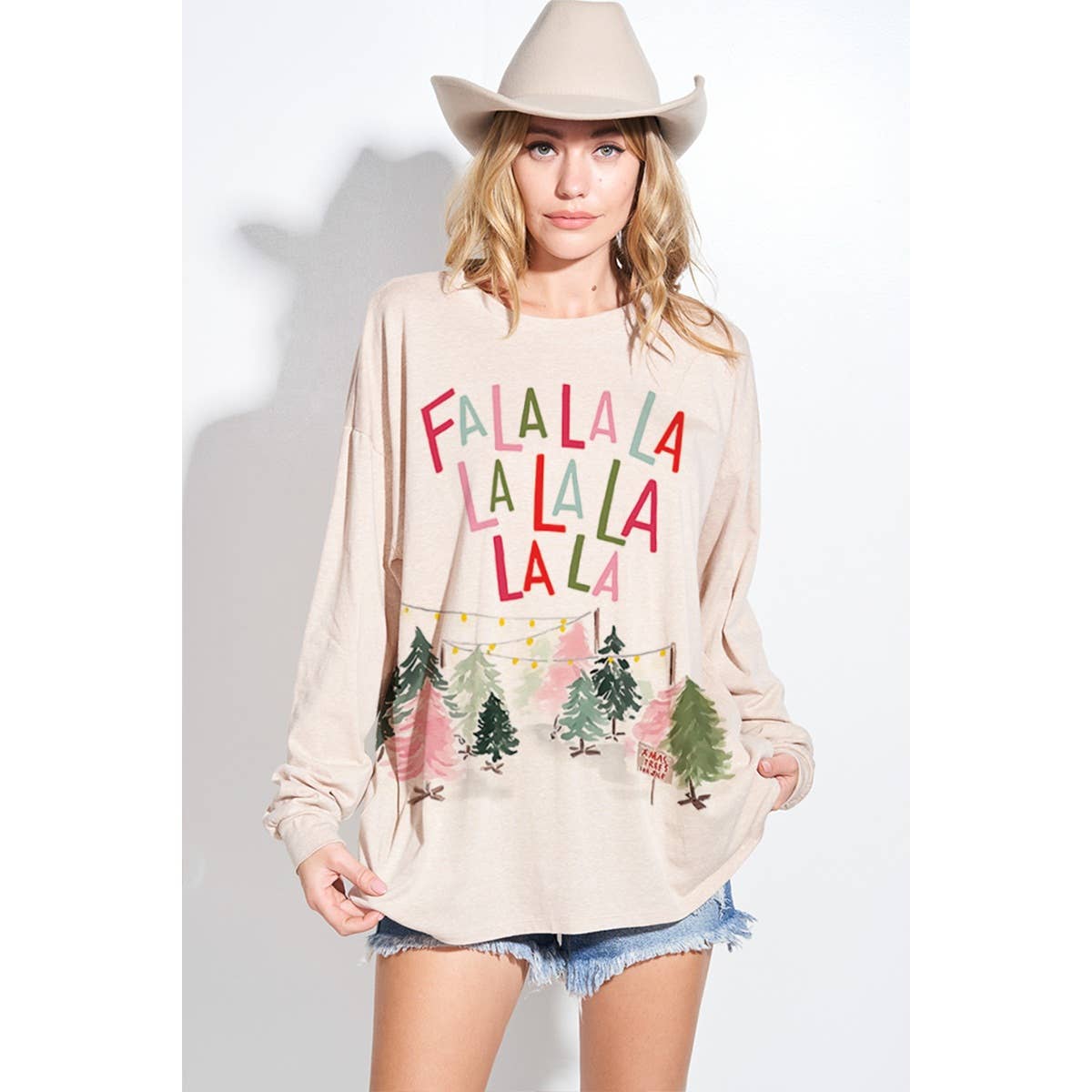Falalala christmas tri-blend oversized top