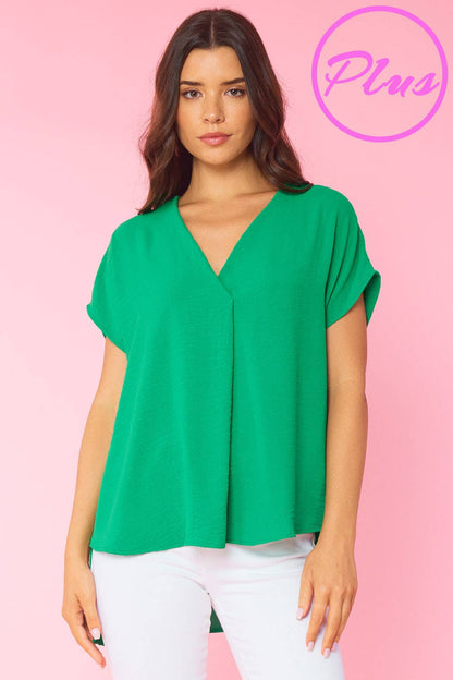ST3611-PLUS - SOLID V NECK RELAXED FIT SHORT SLEEVE TOP