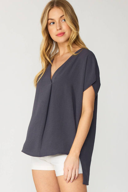 ST3611-PLUS - SOLID V NECK RELAXED FIT SHORT SLEEVE TOP