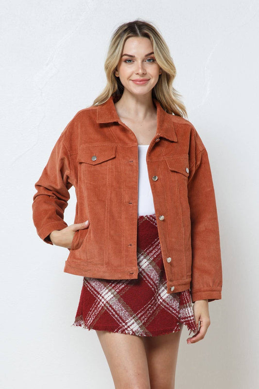 CAMEL CORDUROY COLLARED BUTTON DOWN JACKET JK7763: CAMEL / Contemporary / S