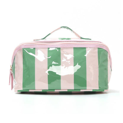 CHECKER STRIPED  OPEN FLAT COSMETIC MAKEUP POUCH | 40P610